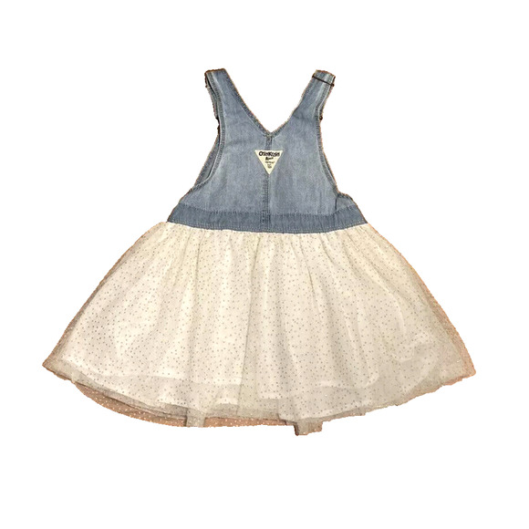 Oshkosh Denim Bib Overalls Dress 12-18 Months Toddler Tulle glitter dots girl - Picture 3 of 7